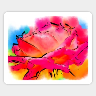Pink and Orange Rose In Abstract Watercolor Sticker